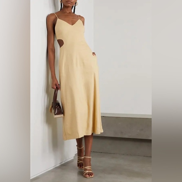 Jonathan Simkhai Giulia Wrap-Effect Cutout Linen-Blend Midi Dress Set NWT - Picture 3 of 10